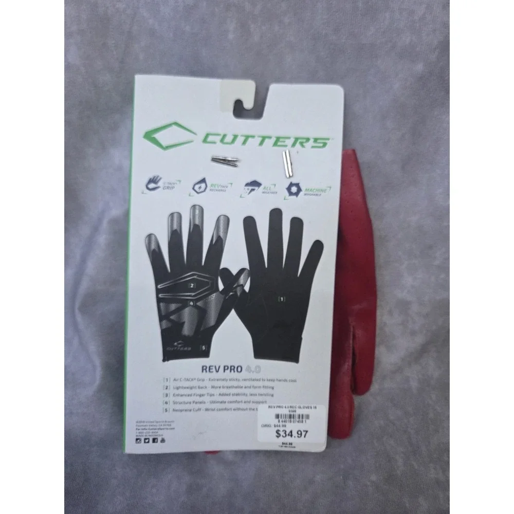 Cutters Game Day Receiver Gloves‎ Adult Size Small Football NWT Red 🏈
